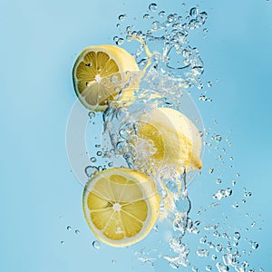 Fresh ripe lemons in sparkling water