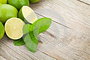 Fresh ripe limes with mint