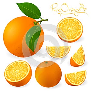 Fresh ripe oranges with leaves