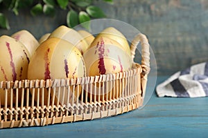 Fresh ripe pepino melons on light blue table