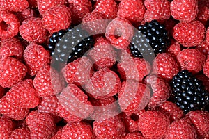 Fresh ripe raspberries and blackberries