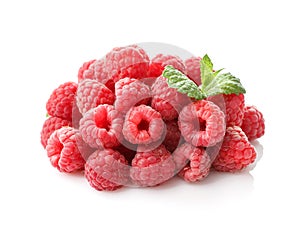 Fresh ripe red raspberries pile