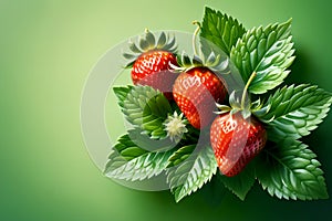 fresh ripe red strawberries on green background