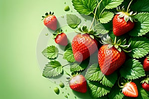 fresh ripe red strawberries on green background