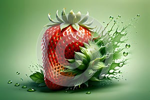 fresh ripe red strawberries on green background