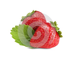 Fresh ripe red strawberries on white