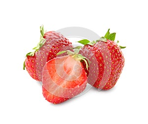 Fresh ripe red strawberries on white background