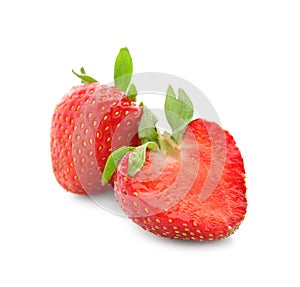 Fresh ripe red strawberries on white background