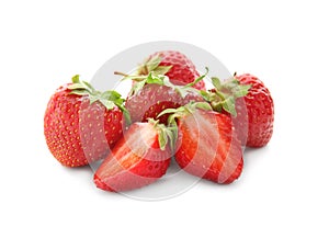 Fresh ripe red strawberries on white background