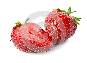 Fresh ripe red strawberries on white background