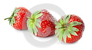 Fresh ripe red strawberries on white background