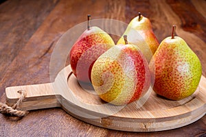 Fresh ripe red yellow forelle pears fruit from Germany