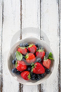 Fresh ripe strawberries and blueberries