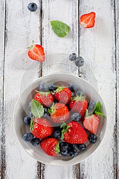 Fresh ripe strawberries and blueberries