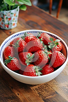 Fresh ripe strawberries in a bowl