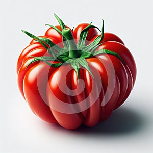 A fresh ripe tomato isolated against white