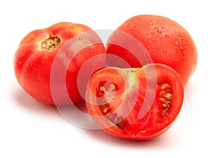 Fresh ripe tomatoes on white background