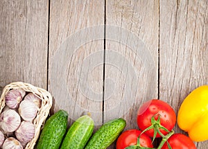 Fresh ripe vegetables on wooden table