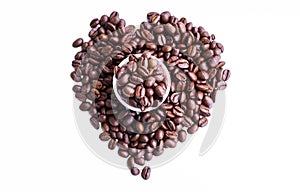 Fresh roasted coffee beans, heart shape