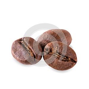 Fresh roasted coffee beans isolated on white background