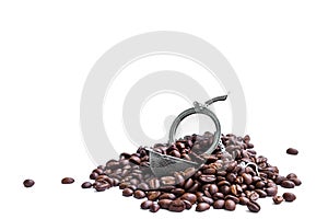 Fresh roasted coffee beans with strainer