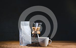 Fresh Roasted coffee in Mug with Chemex photo