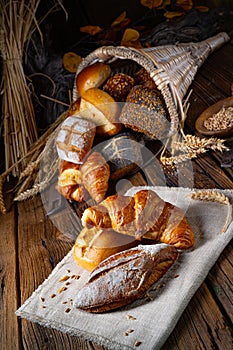 Fresh rolls in a cornucopia