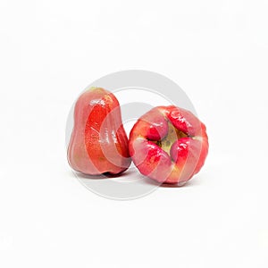 Fresh rose apple or Syzygium samarangense isolated on white background. Also known as wax apple, Java apple, Semarang rose-apple a