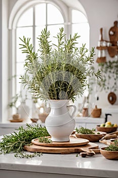 Fresh rosemary on kitchen countertop, generative AI