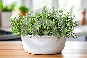 Fresh rosemary in pot. Healthy eating and alternative medicine concept.