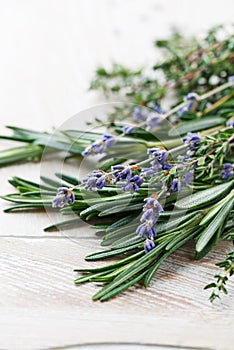 Fresh rosemary, thyme and dried lavender