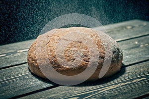 Fresh rye bread on the bakery table