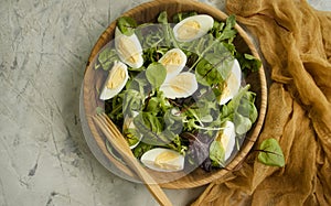 Fresh salad, boiled eggs  organic  a plate appetizer  cuisine cooking