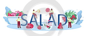 Fresh salad in a bowl typographic header. Peopple cooking organic