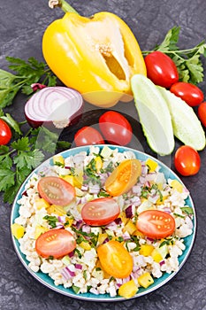 Fresh salad with bulgur groats and vegetables. Healthy lifestyles and nutrition