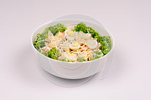 Fresh salad with chicken breast, cheese and eggs