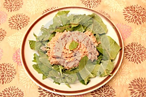 A fresh salad of dandelion with tuna fisch