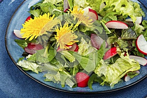 Fresh salad with dandelions