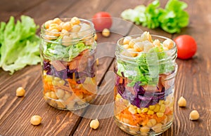 Fresh salad with garbanzo beans and vegetables
