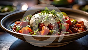 Fresh salad, healthy meal, gourmet plate, vegetarian food generated by AI