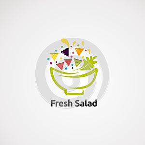 Fresh salad logo vector on abstract green bowl, element, icon, and template for company