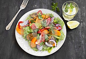 Fresh Salad Meal with Tomatoes,Lettuce,Peppers, Onion and Grille