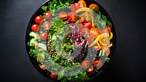 Fresh Salad Medley with Vibrant Vegetables on Black Plate