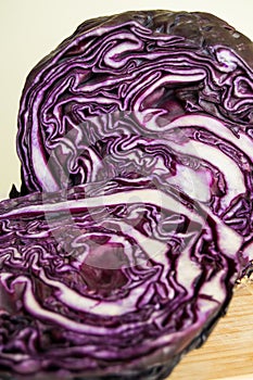 Fresh salad - red cabbage cut in half - close view