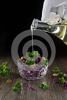 Fresh salad of red cabbage and green olives