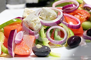 Fresh Salad with Tomatoes, Cheese, Red Onion, Olives and Fetta