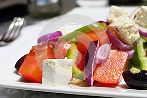 Fresh Salad with Tomatoes, Cheese, Red Onion, Olives and Fetta