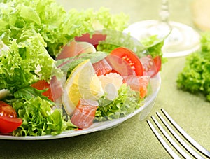Fresh salad with tomatoes and salmon