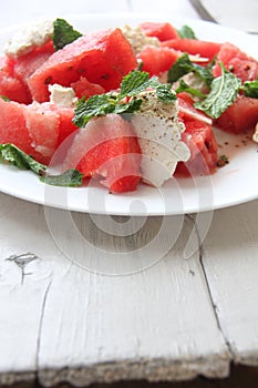 Fresh Salad with watermelon and ricotta