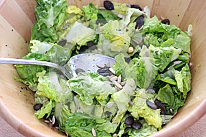 Fresh Salad in Wooden Bowl